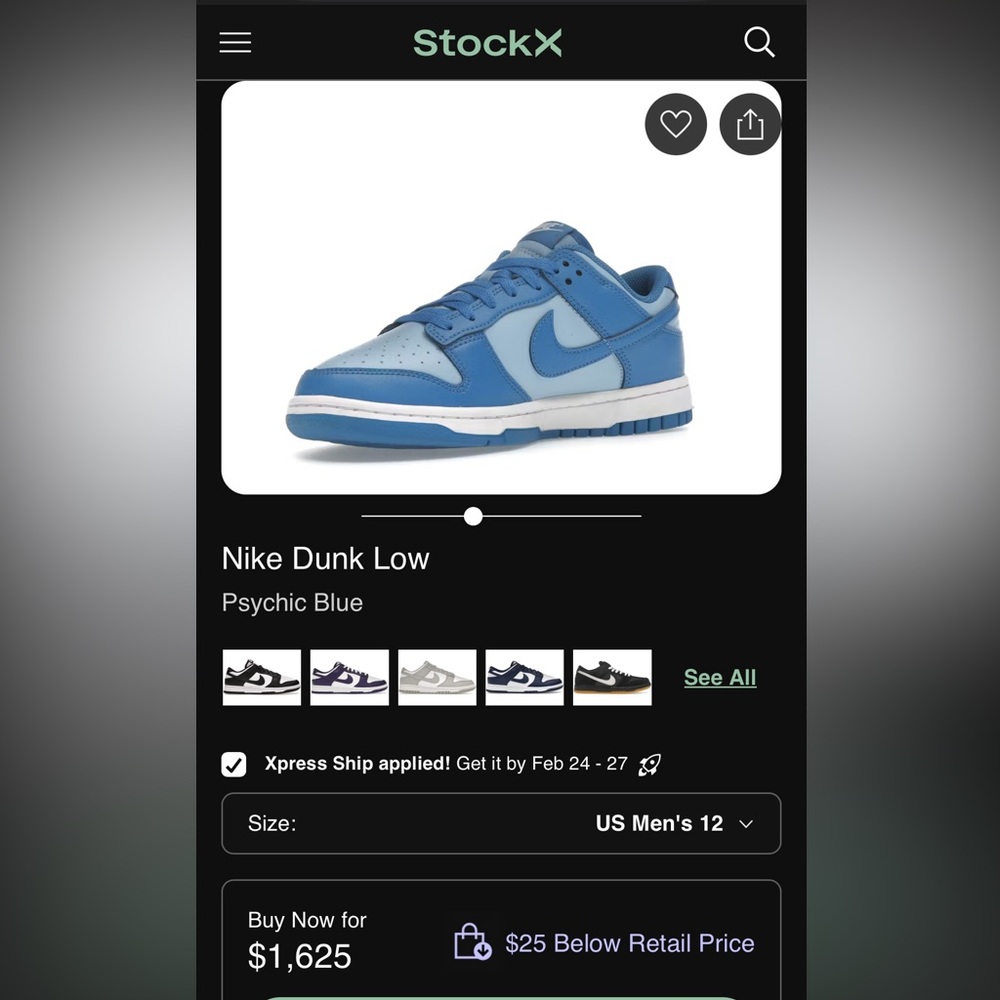 Nike Dunk Low Retro "Psychic Blue/Star Blue/Sail" (Style: HF5441-400) Size 12 - Picture 5 of 5